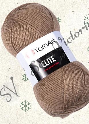 Акриловая бежевая пряжа yarnart elite (ярнарт элит) 218 темный беж