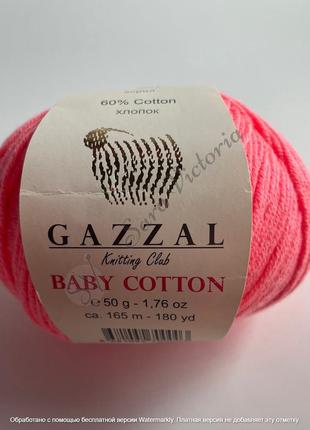 Ярко-розовая пряжа хлопок с акрилом gazzal cotton baby (газал котон беби) 3460 коралловый неон