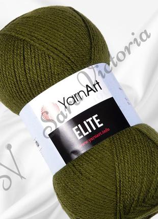 Акриловая зеленая пряжа yarnart elite (ярнарт элит) 39 хаки