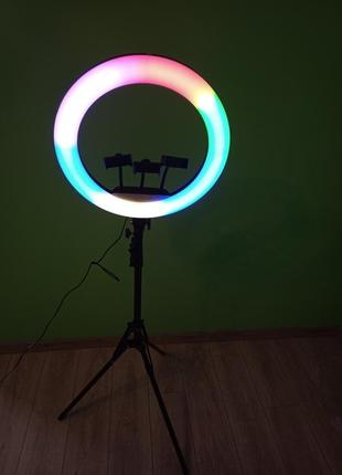 Профессиональный набор цветная кольцевая лампа rgb 45см со стойкой штативом 210см и пультом набор блогера
