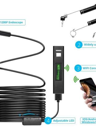 Бездротовий wifi ендоскоп f150 hd 1200p 2mp жорсткий довжина 5 метрів
