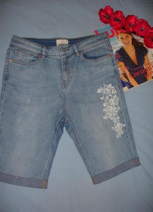 Шорты джинсовые женские летние размер 46 / 12 с вышивкой стрейчевые