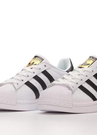 Кожаные классические кроссовки adidas superstar whute black2 фото