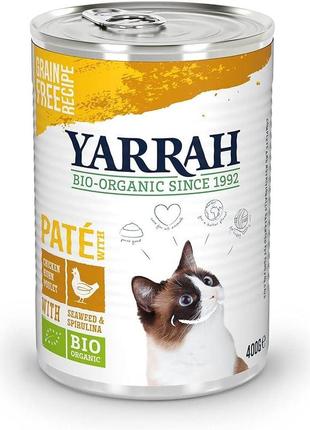 Органічний корм для котів yarrah з куркою 400 г  повнораціонний корм для котів