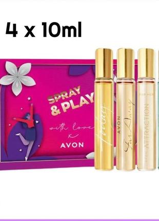 Парфумний набір " spray & play " avon міні-аромати в подарунковій коробці (attraction , today , eve truth, far away)