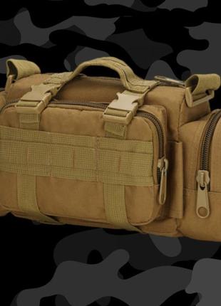 Сумка - итог тактическая поясная tactical военная, сумка нагрудная с ремнем на плечо 5 литров кордура.кол койот7 фото