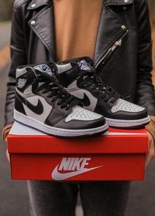 Nike air jordan retro 1 black white из кожи высокие2 фото