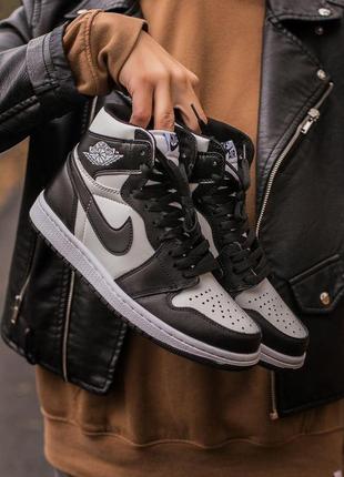 Nike air jordan retro 1 black white из кожи высокие5 фото