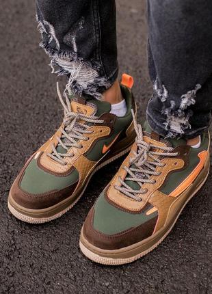 Nike air force haki мужские кроссовки найк хаки кожаные6 фото
