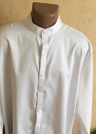 Белая рубашка с длинным рукавом-ворот стойка (хлопок)-sliktaa3 фото