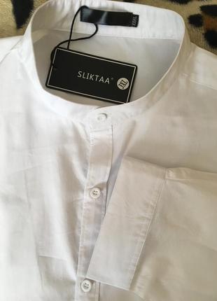 Белая рубашка с длинным рукавом-ворот стойка (хлопок)-sliktaa2 фото