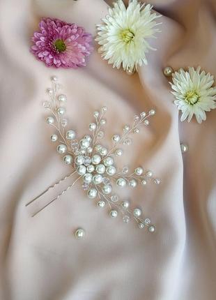 Набор свадебных украшений (серьги, шпилька, кулон), набор украшений для невесты на свадьбу5 фото