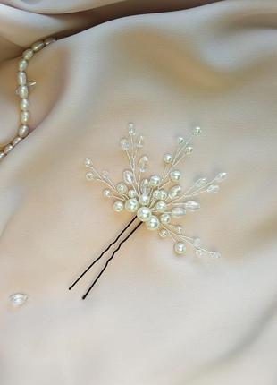 Класична шпилька в зачіску нареченої, прикраса на весілля6 фото