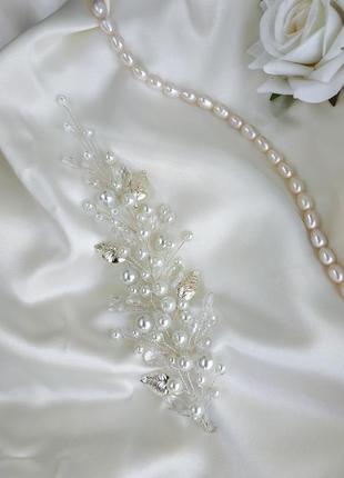 Нежная веточка в свадебную прическу невесты, украшение для волос, гребень, шпилька9 фото