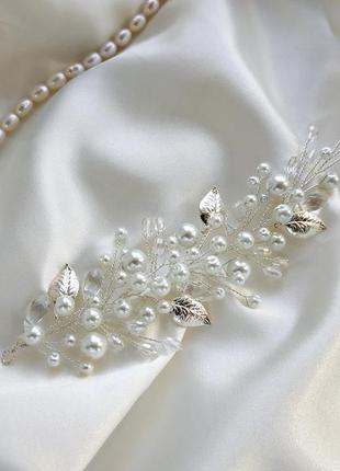 Нежная веточка в свадебную прическу невесты, украшение для волос, гребень, шпилька7 фото