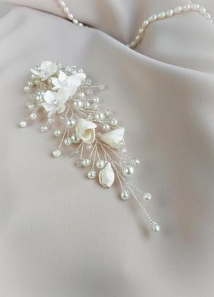 Нежная веточка с цветами в свадебную прическу невесты, украшение для волос, гребень, шпилька4 фото
