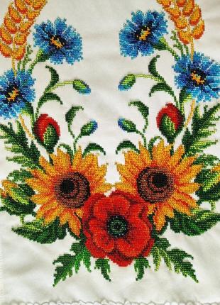 Шикарний рушник вишитий бісером, весільний рушник, рушник на весілля, під коровай, на ікони