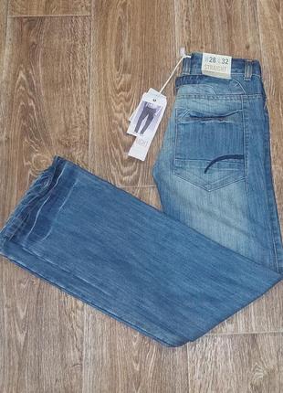 Сині джинси з ефектом потертості denim co regular rise straight leg w28 l32 з биркою2 фото