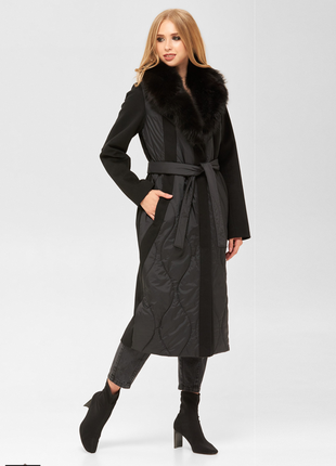 Пальто женское черное демисезонное с меховым воротником размеры: 44-542 фото