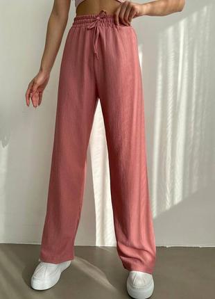 🌈7! стильні легкі жіночі брюки креп жатка пудра пудрові пудровий женские штани весна літо