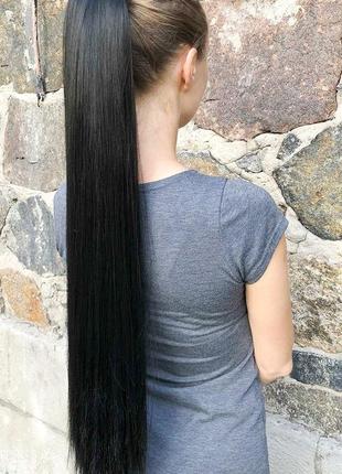 Шиньон хвост 75см черно-коричневый термостойкий / шиньйон хвіст 75см чорний коричневий...