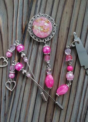 Набор для вышивки pink silver: счетные иглы, игольница, нитевдеватель и маячок для ножниц