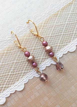 Серьги из бусин swarovski elements powder rose