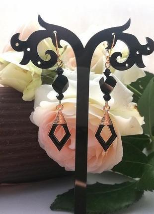 Серьги с бусинами swarovski black