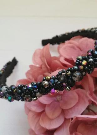 Обідок із кришталевих намистин black crown.