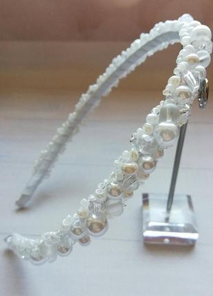 Обідок із намистин white pearl6 фото