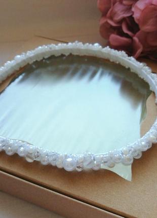 Обідок із намистин white pearl2 фото