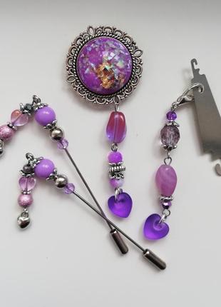 Набір аксесуарів для вишивки violet silver: рахункові голки, ігольниця, нитковтягувач з маячком