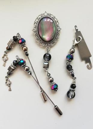 Набор для вышивки rainbow&silver: счетные иглы, игольница, нитевдеватель и маячок для ножниц1 фото