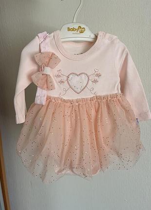 Боди платье с повязкой на девочку в цвете пудра