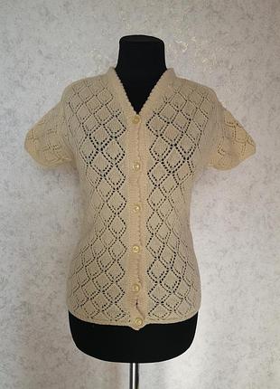 Плетеная ажурная шерстяная винтажная ретро кофта кофточка кардиган шерсть винтаж ручная