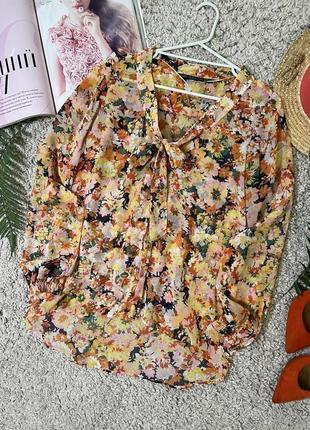 Цветочная шифоновая блузка с бантом No1362 фото