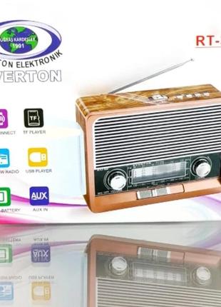 Радіоприймач fm/am/sw bluetooth/usb/sd rt-306 з лампами, акумулятор 18650