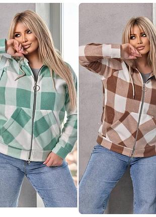 Теплая флисовая кофта в клетку