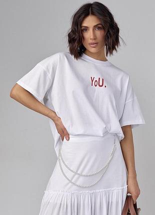 🔹женская футболка oversize с надписью you🔸