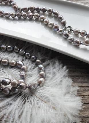 Довге кольє намисто з натуральних перлів