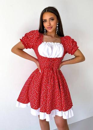 Платье мини короткая крестьянка корсетная с пышной юбкой крестьянка3 фото