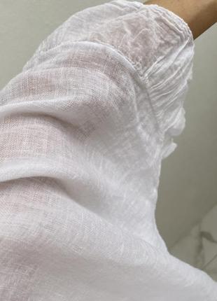 Льняная туника паутинка блуза белая с воланами хлопок лен льон лляная италия блуза3 фото