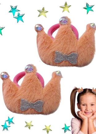 Набір 2 шт резиночка для волосся корона з штучним хутром 3.5 см fashion (помаранчевий)