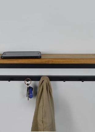 Металева вішалка для одягу дерев'яна полиця в передпокій 40x8x12 см - 4 гачки cr.mw-2.15 фото