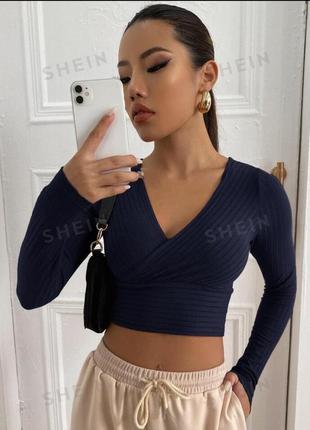 Топ shein синій жіночий вкорочений кофтинка