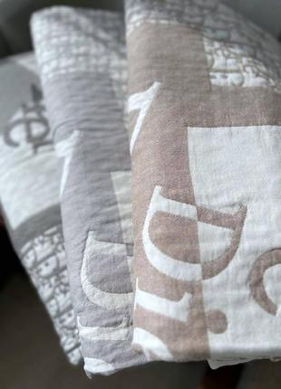 Лляне покривало, сіре, світло-сіре, беж, з білим, di, з абстракцією, літнє, плед, накидка на ліжко, натуральне, з льону