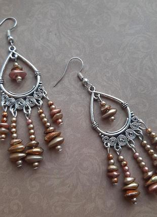 Довгі сережки hand made восточн підвіс ажурн сереб бижутер красивий бохо етно висюлки