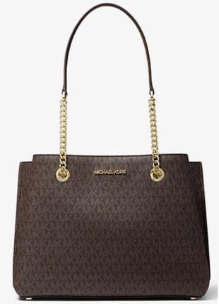 Michael kors teagan large brown logo shoulder bag3 фото