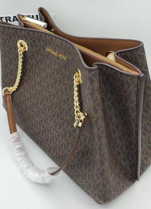 Michael kors teagan large brown logo shoulder bag4 фото