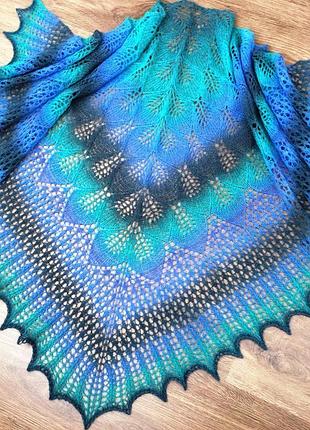 Ажурная шаль бирюза